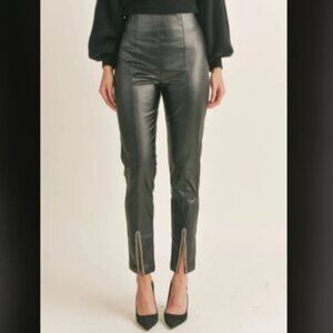NWT SAGE THE LABEL Night Owl Black Vegan Leather Pant Rhinestone Slit Cuffs S